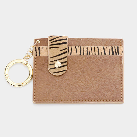 Zebra Pattern Genuine Leather Card Holder Key Chain
