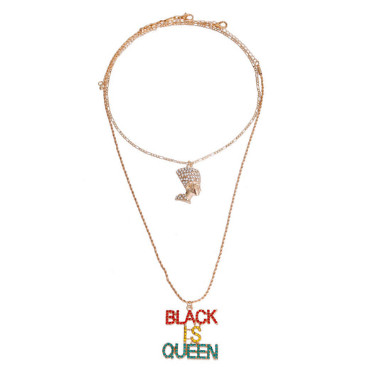 Multi Color Double Chain Black is Queen Necklace