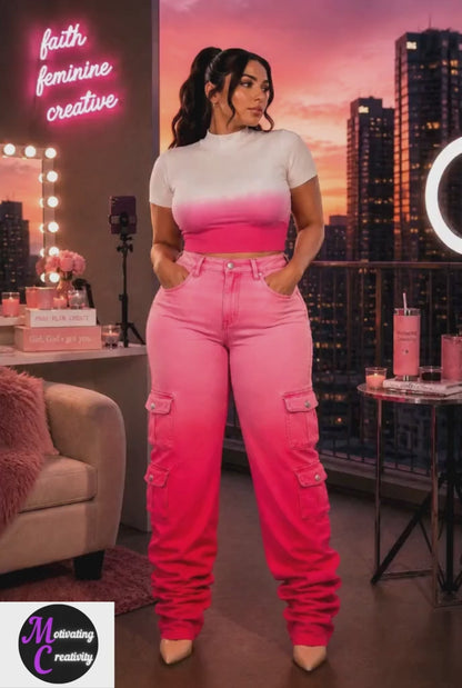 Pink Power Denim Cargo Jeans