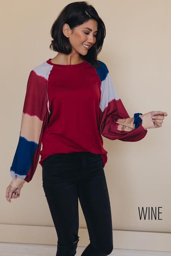 Check It Out Lantern Sleeve Color Block Top