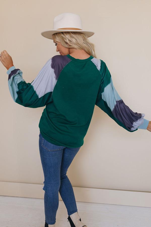 Check It Out Lantern Sleeve Color Block Top