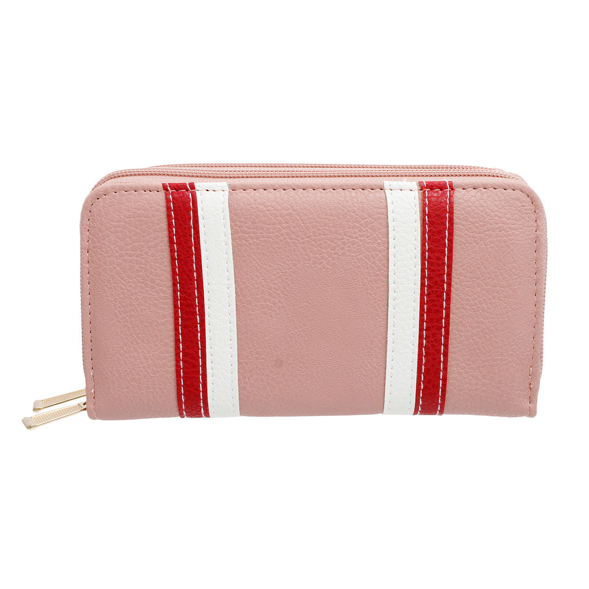 Pink Striped Double Zipper Wallet