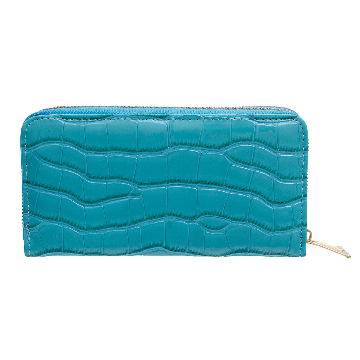 Aqua Croc Double Zipper Wallet: Stylish Vegan Leather Accessory