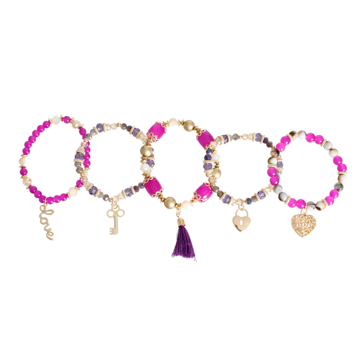 Purple Glass Love Charm Bracelets