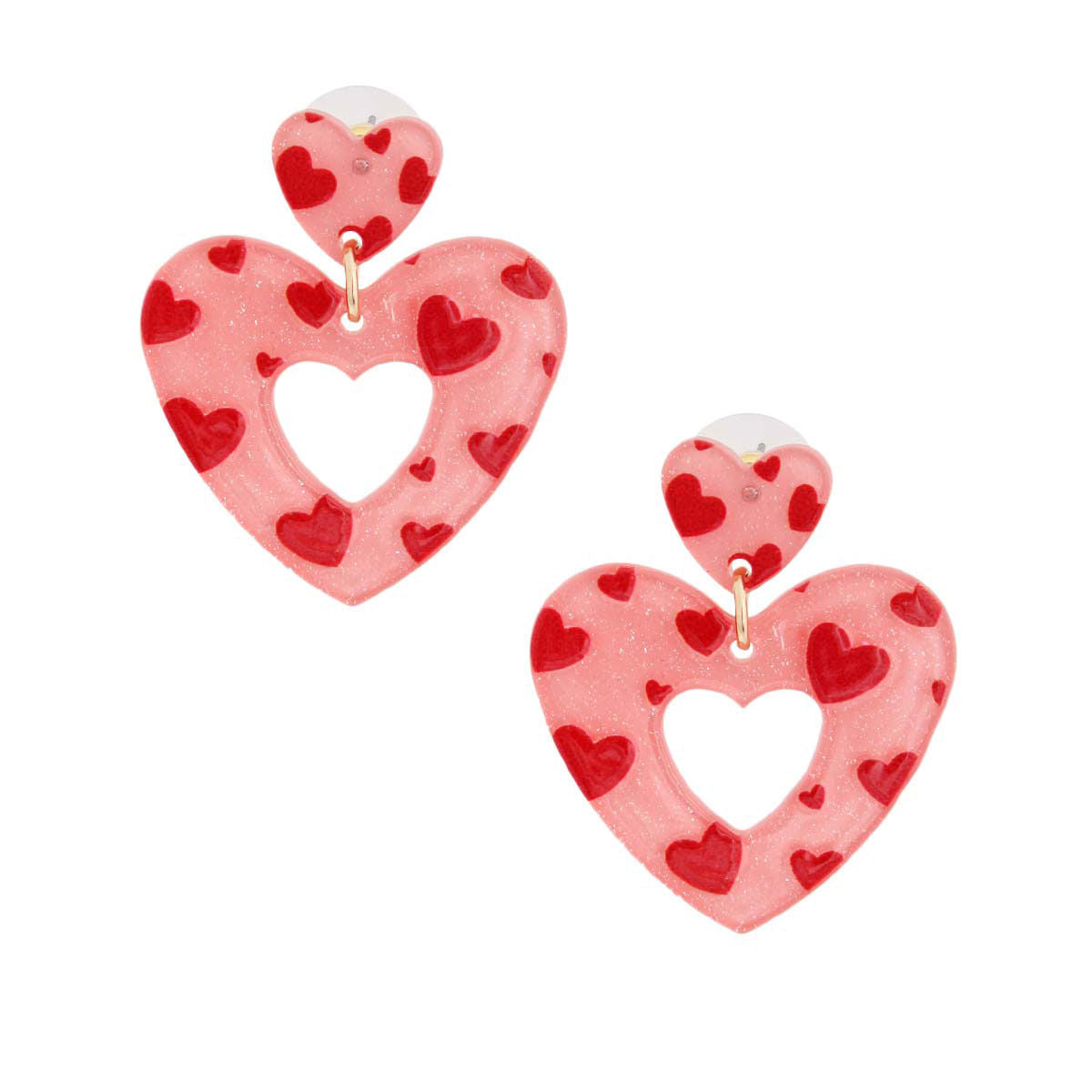 Pink Red Glitter Heart Earrings