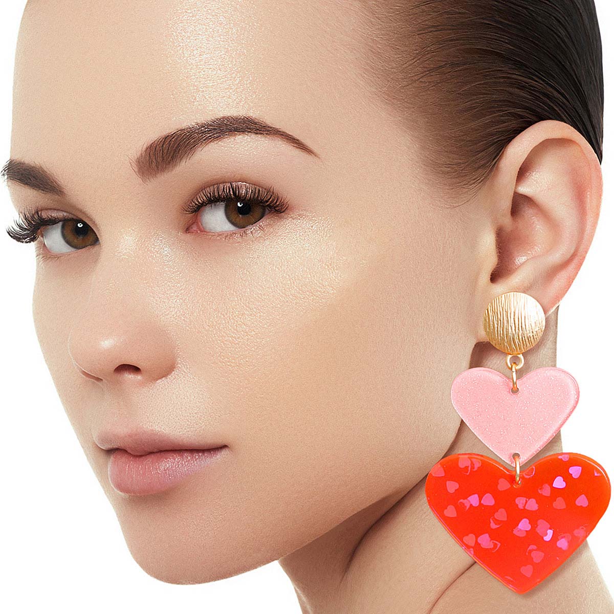 Pink Double Heart Earrings