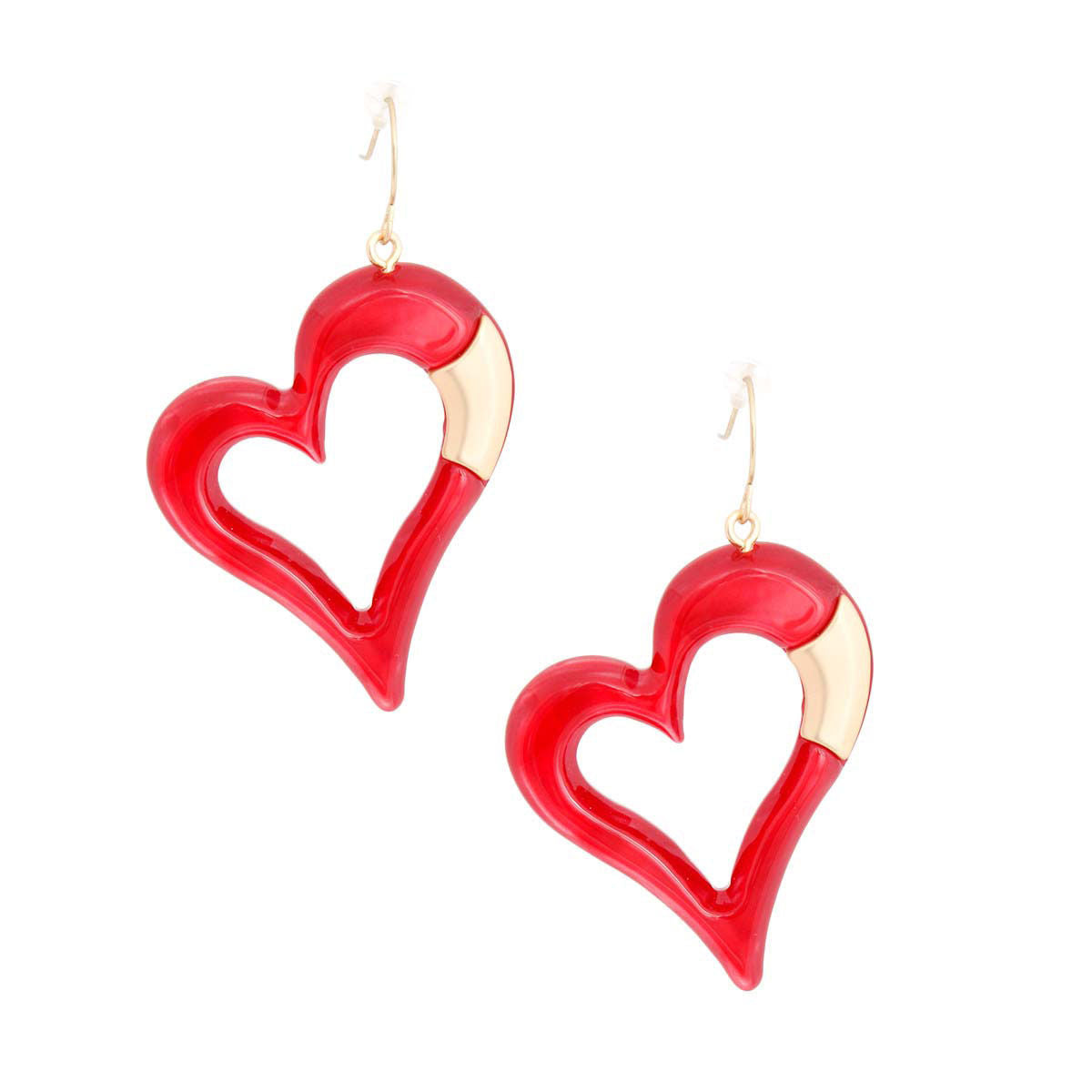 Red Matte Gold Heart Earrings