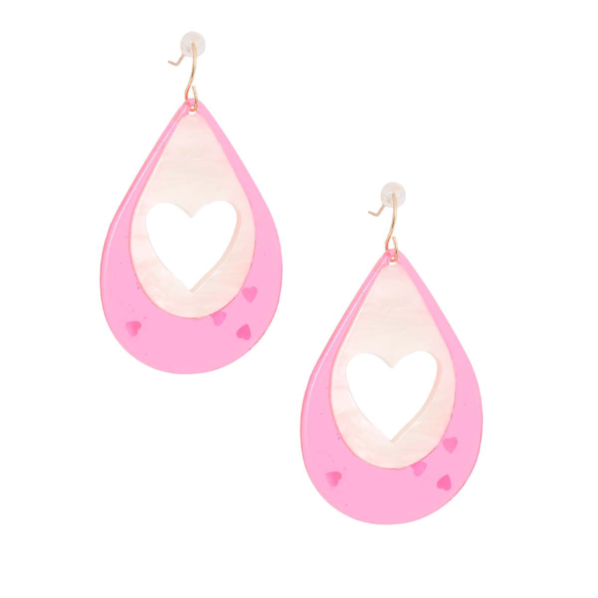 Pink Teardrop Heart Earrings