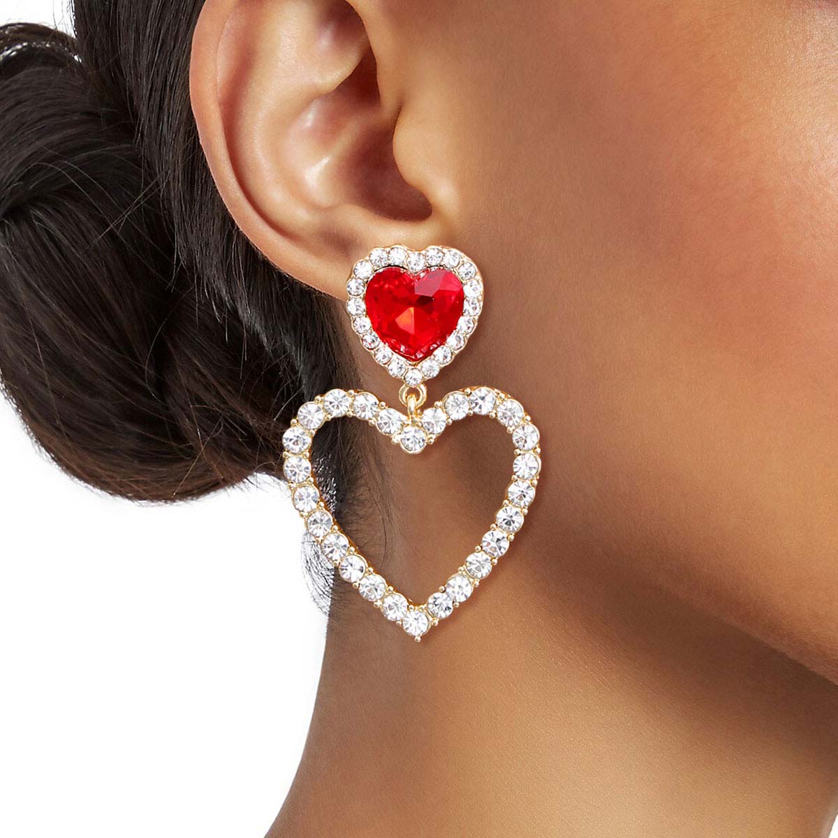 Gold Red Cutout Heart Earrings