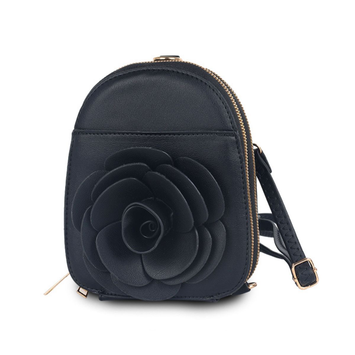 Black Flower Mini Backpack