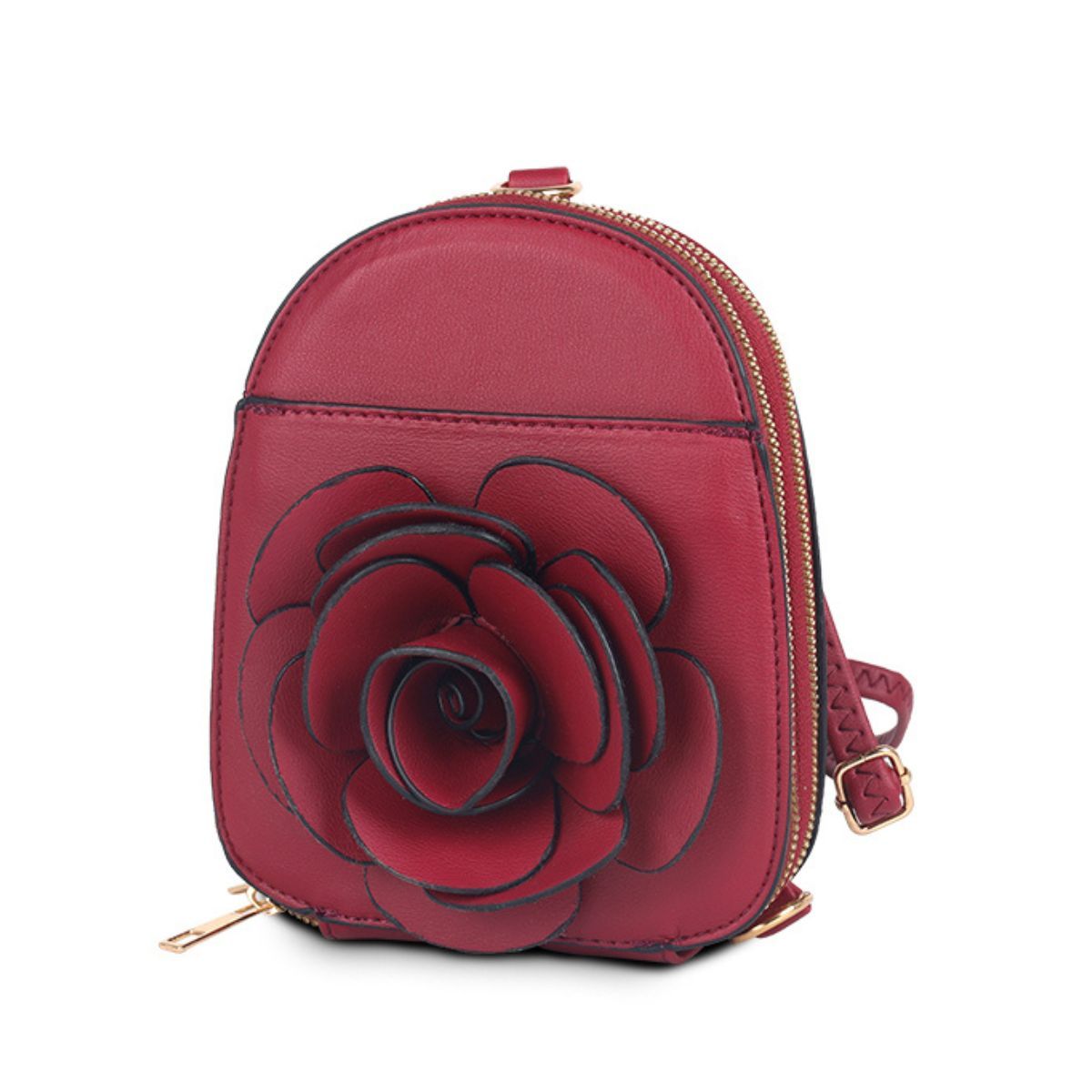 Wine Red Flower Mini Backpack