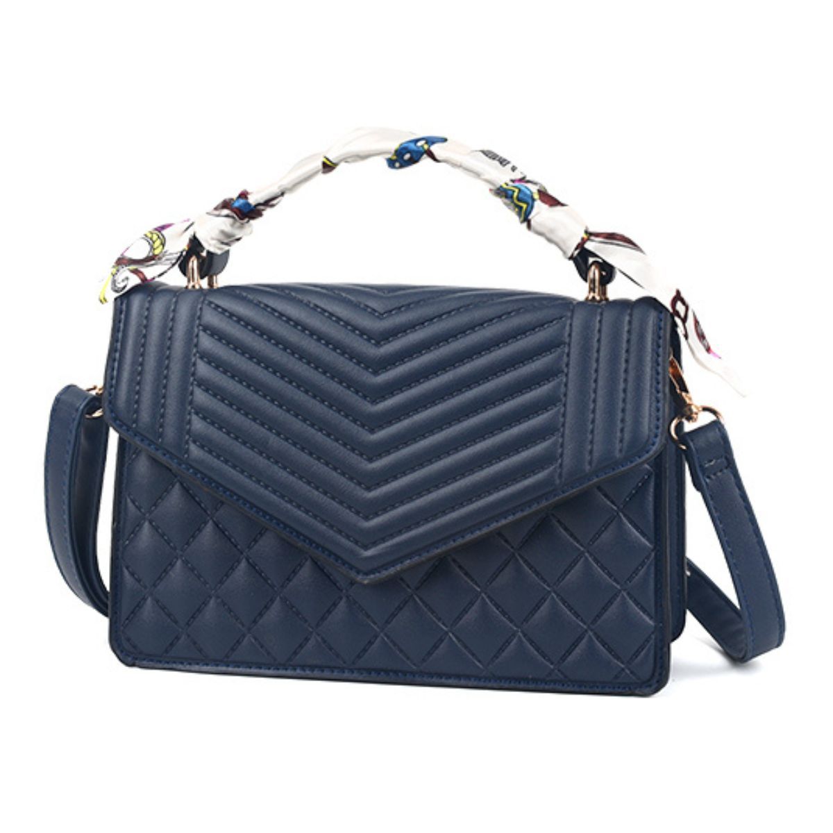 Navy Quilted Scarf Crossbody
