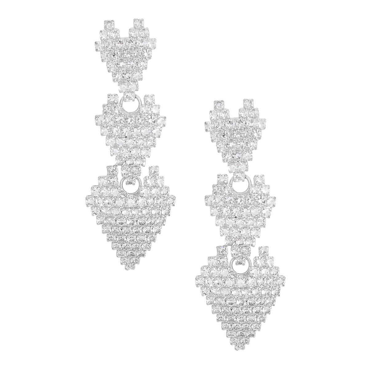 Triple Heart Pave Silver Earrings