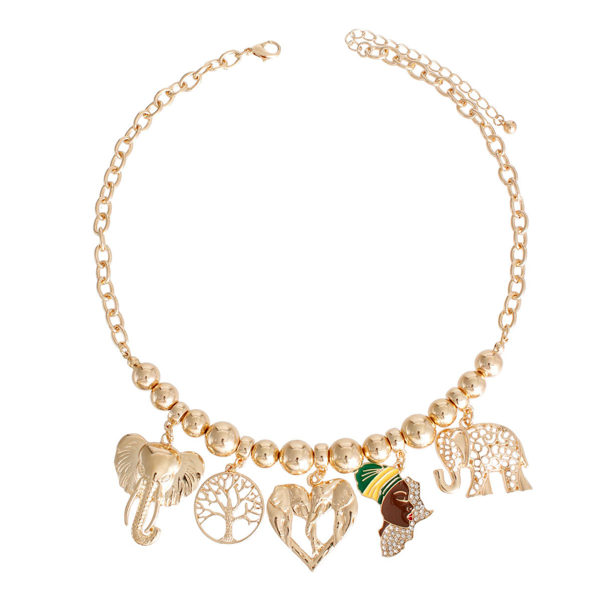 Gold African Elephant Charm Chain