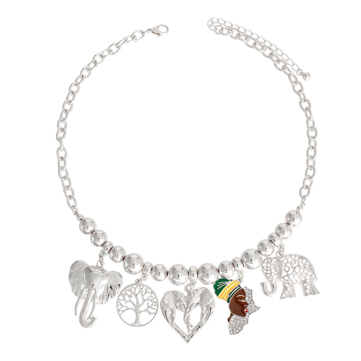 Silver African Elephant Charm Chain