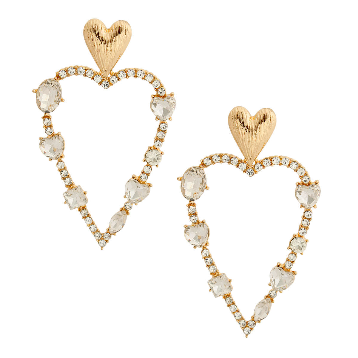 Gold Skinny Heart Stone Earrings