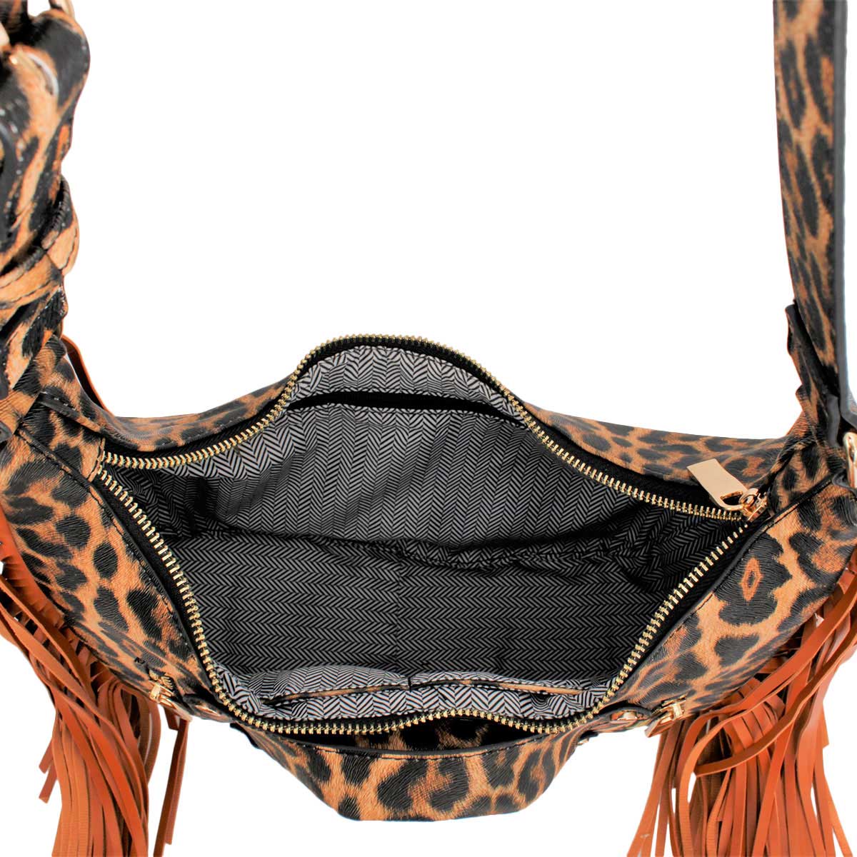 Leopard Moto Fringe Shoulder Bag