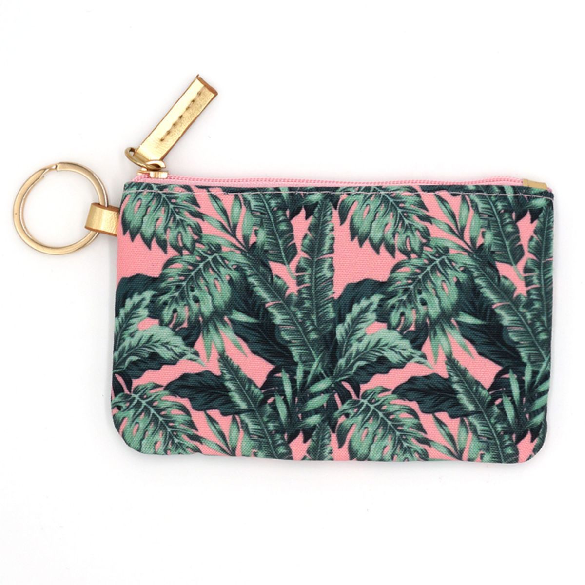 Pink Green Tropical Leaves ID Wallet