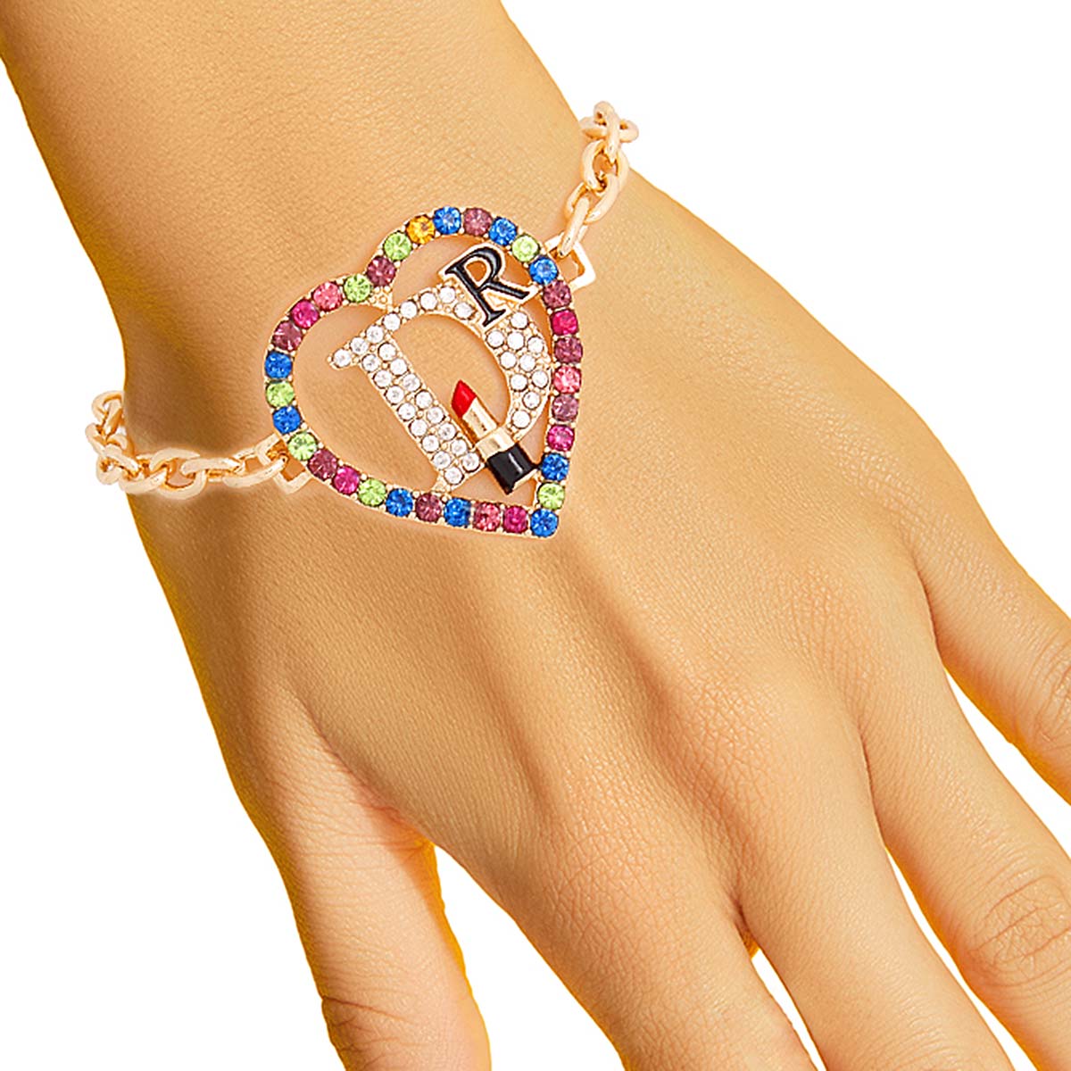 Multi Color Designer D Heart Bracelet