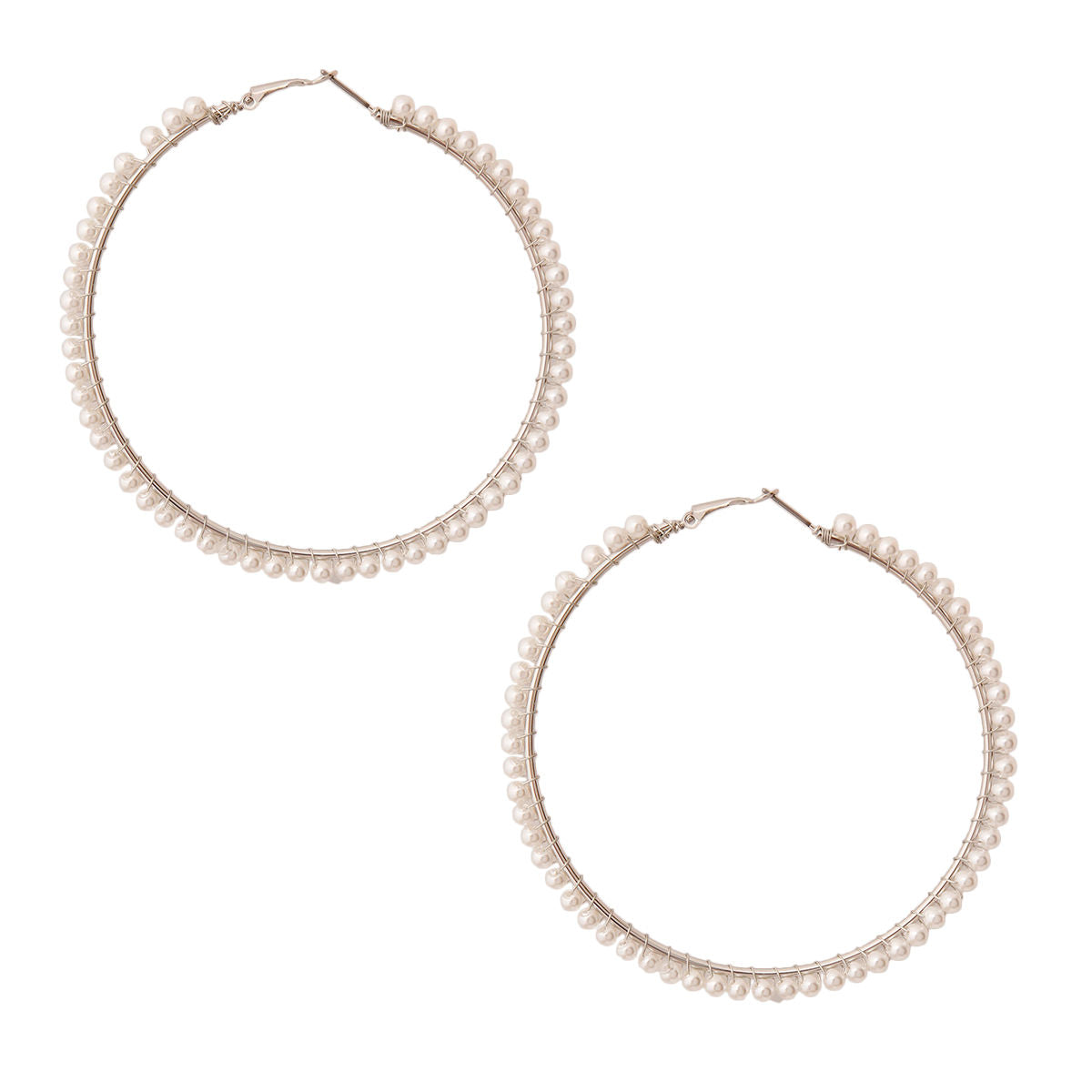Silver Pearl Wrapped Hoops