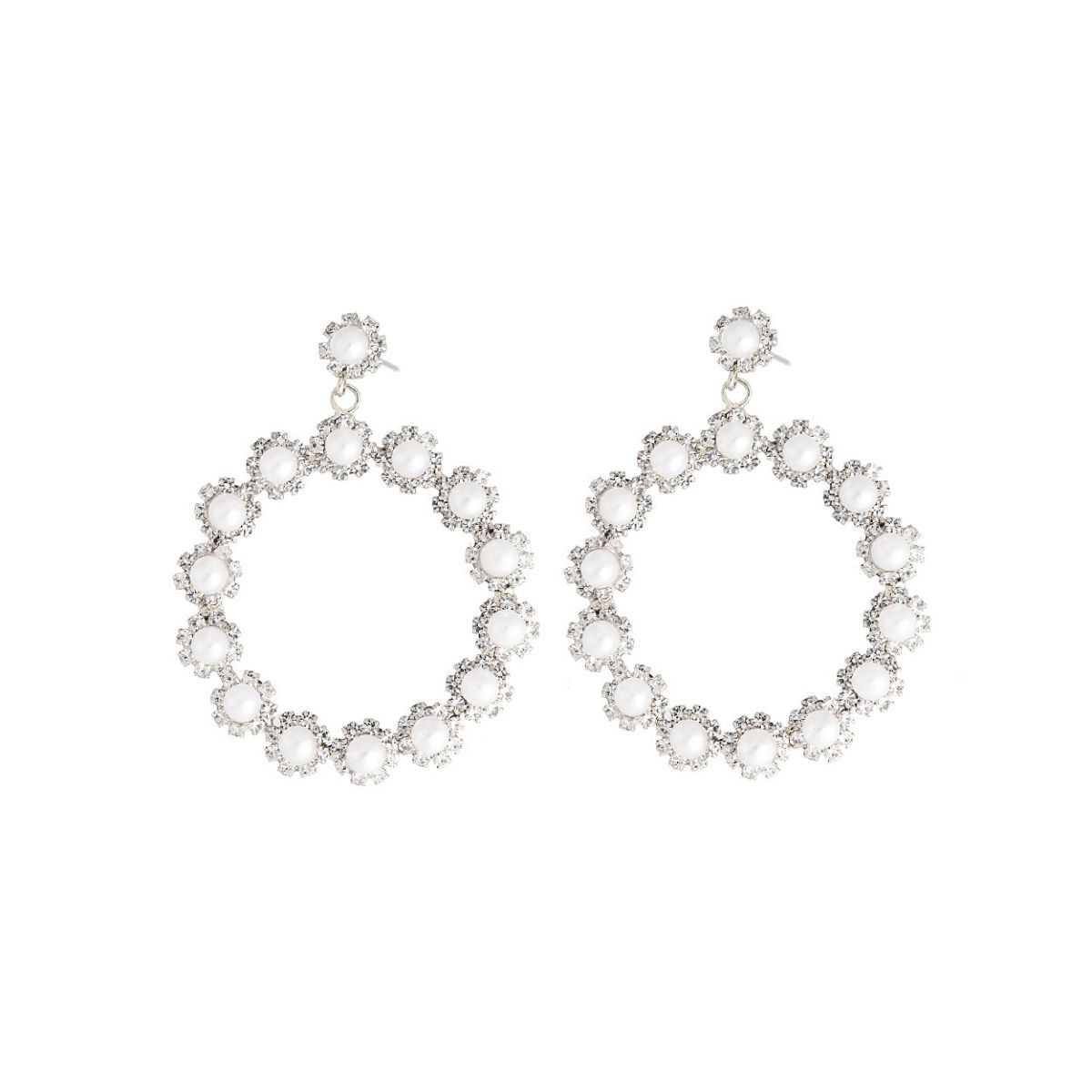 45mm Pearl Silver Round Earrings