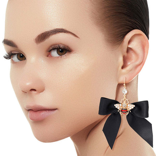 Black Bow Bee Earrings